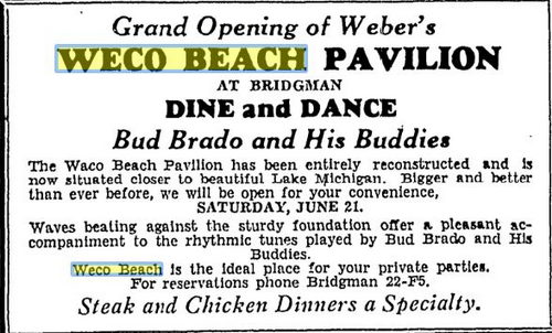 Weko Beach Pavillion (Weco Beach) - June 1930 Ad (newer photo)